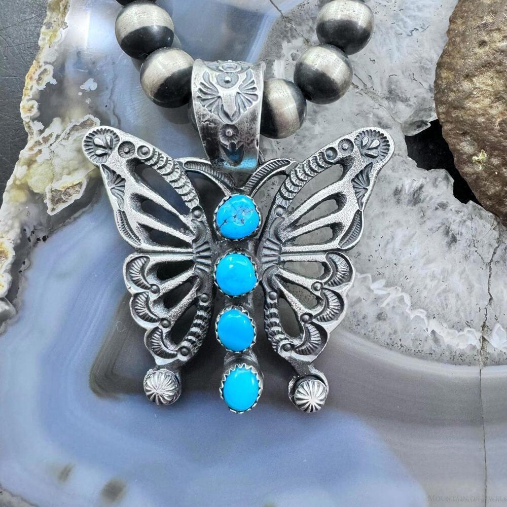 Eva &Linberg Billah Sterling Butterfly w/Turquoise Decorated Pendant For Women